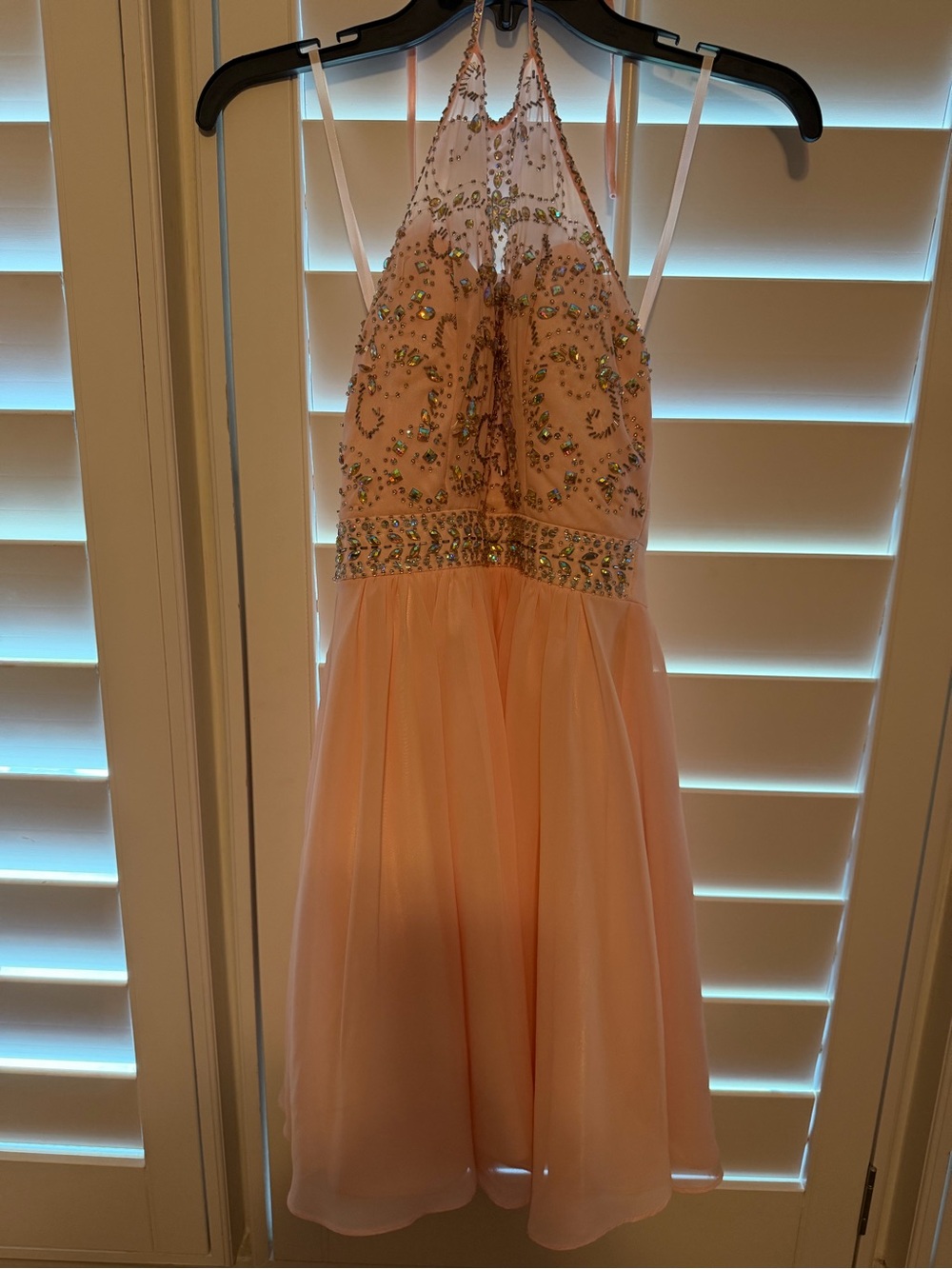 Halterneck Beaded Mini Dress in Soft Pink